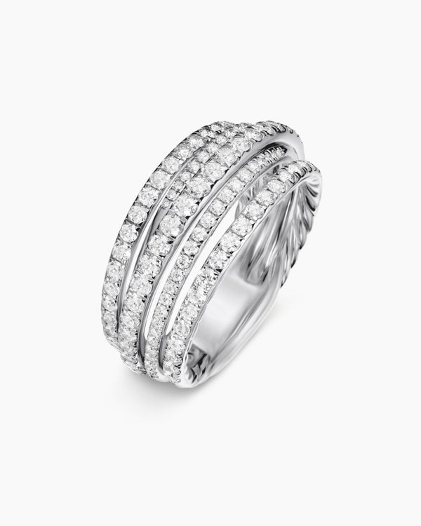 Pavé Crossover Ring in 18K White Gold, 11mm