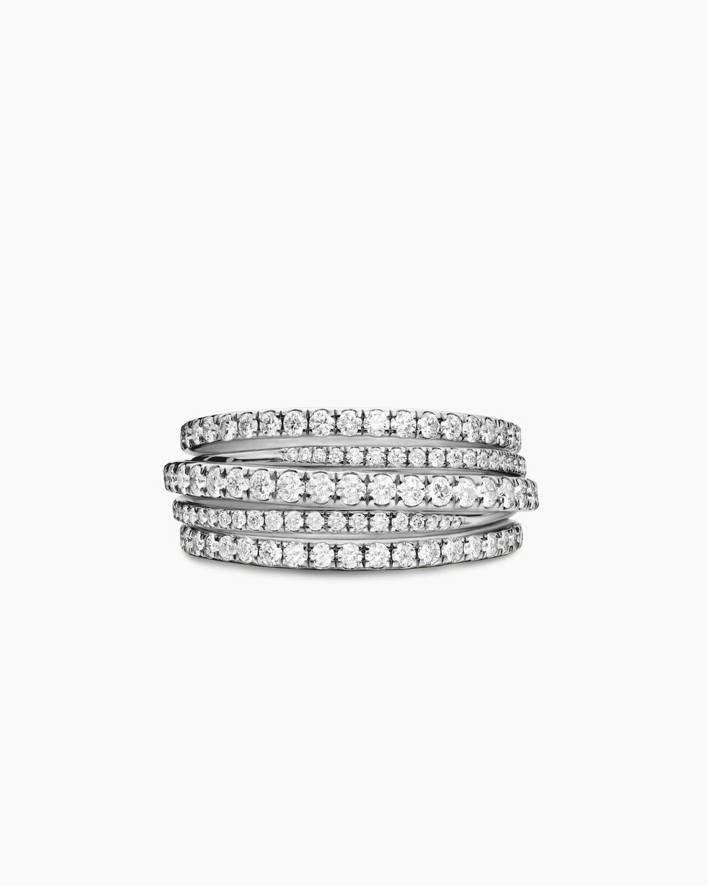 Womens Pavé Crossover Ring in 18K White Gold, 11mm