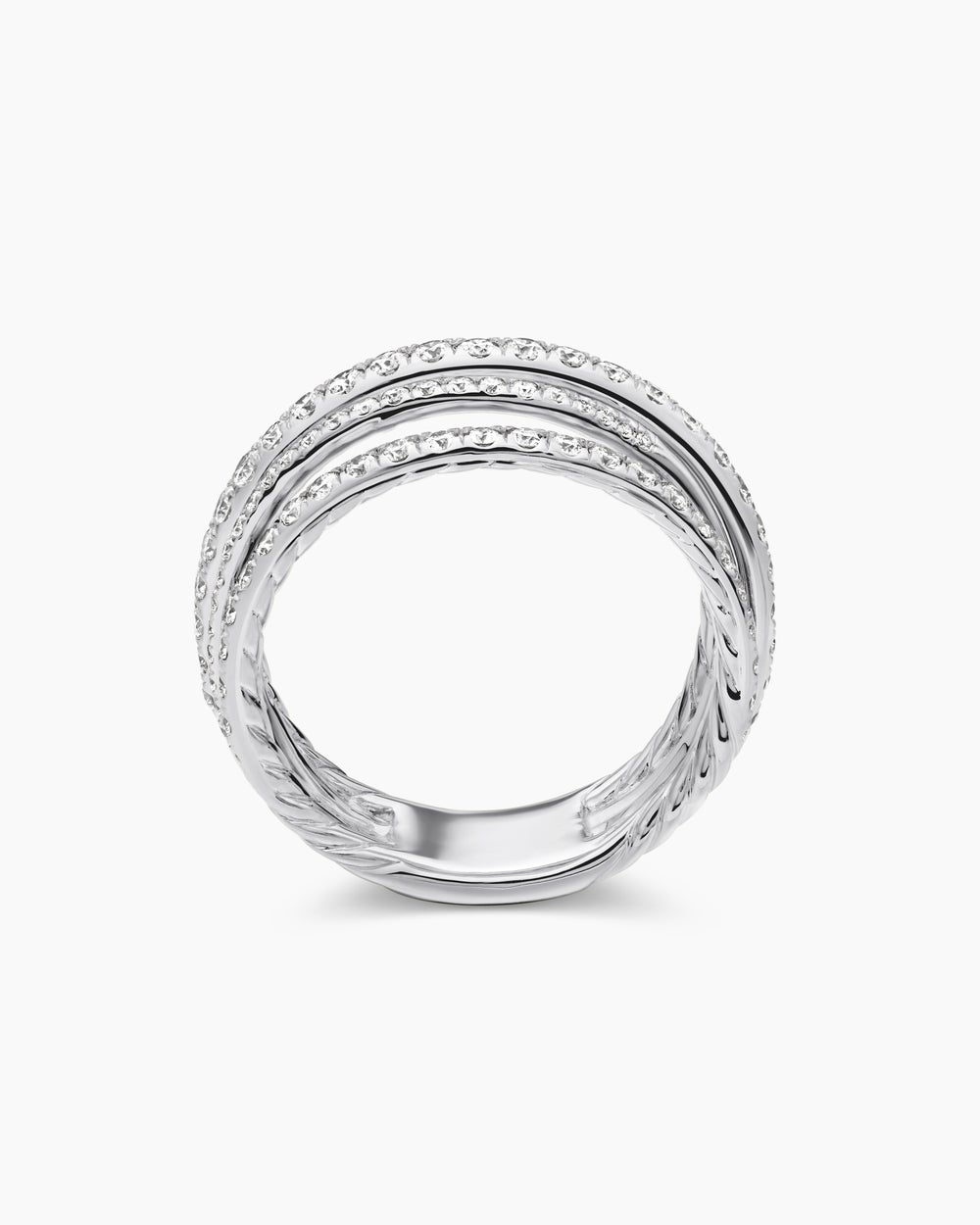Womens Pavé Crossover Ring in 18K White Gold, 11mm
