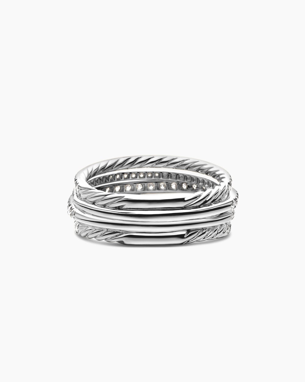 Womens Pavé Crossover Ring in 18K White Gold, 11mm