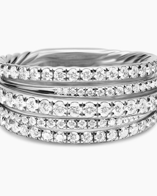 Womens Pavé Crossover Ring in 18K White Gold with Diamonds, 11mm