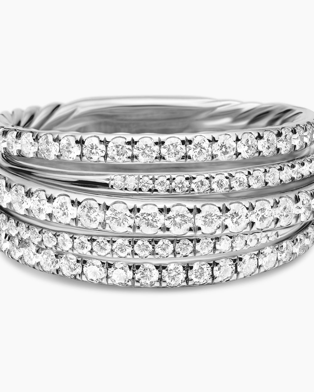 Womens Pavé Crossover Ring in 18K White Gold, 11mm