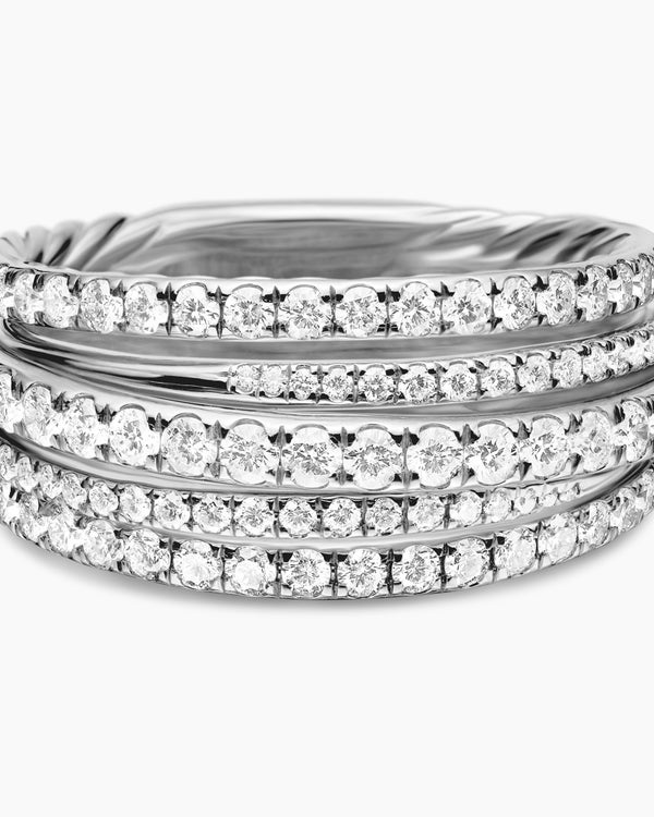 Pavé Crossover Ring in 18K White Gold, 11mm