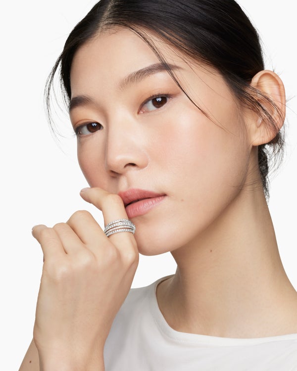 Pavé Crossover Ring in 18K White Gold, 11mm