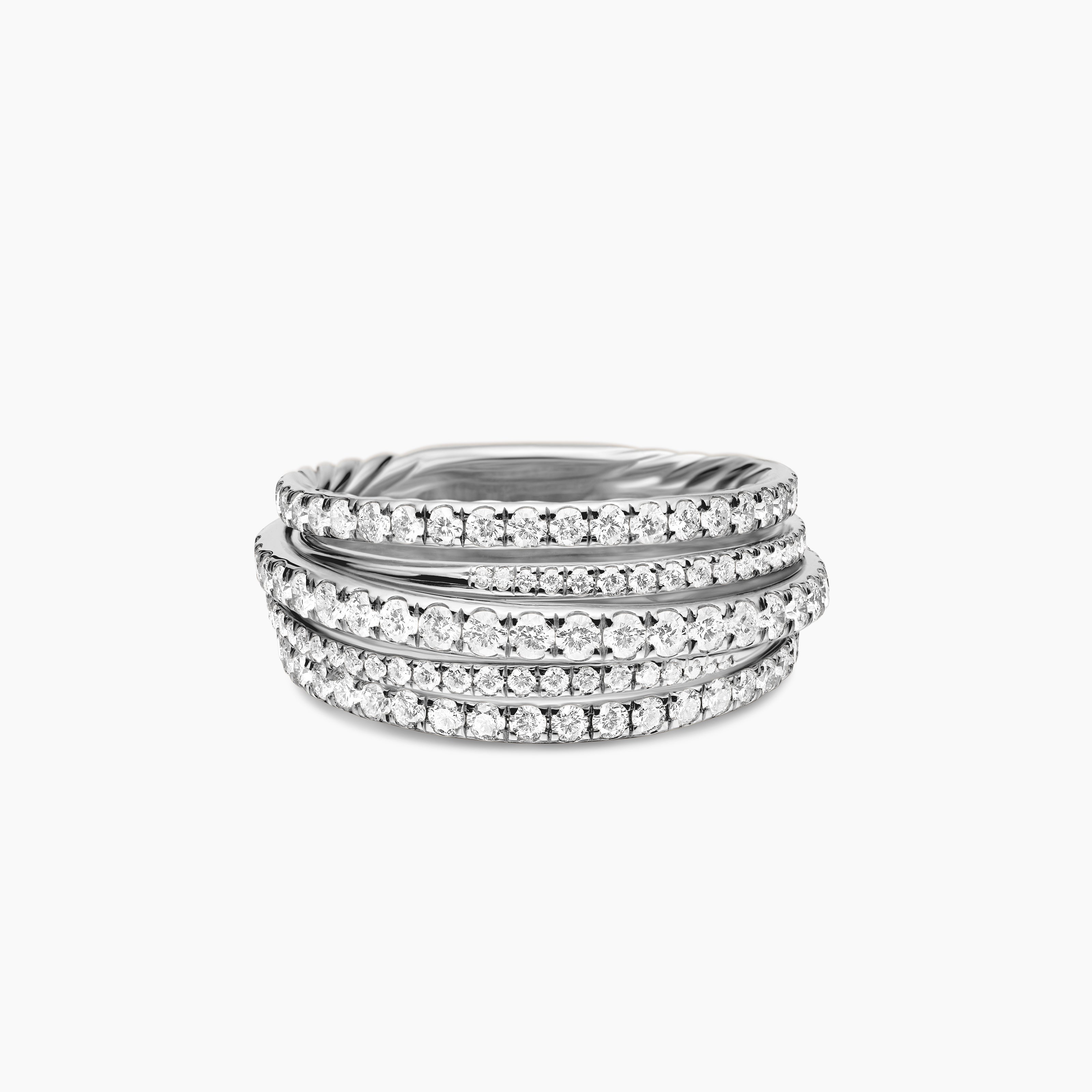 Womens Pav&eacute; Crossover Ring in 18K White Gold, 11mm