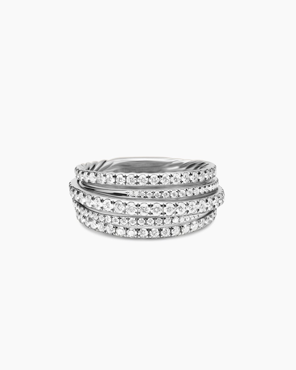 Womens Pavé Crossover Ring in 18K White Gold, 11mm