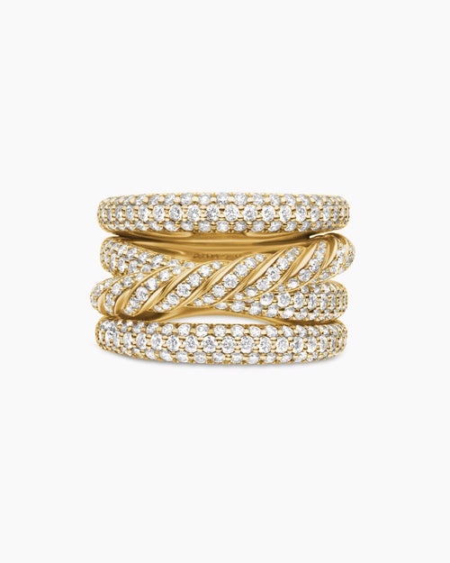 Womens Sculpted Cable Four Row Ring in 18K Yellow Gold with Diamonds, 15mm