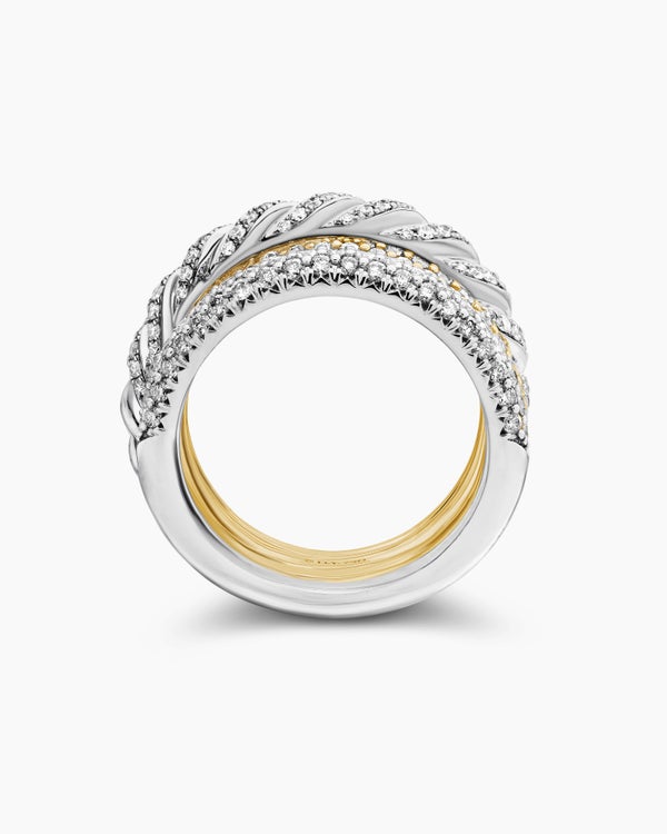Sculpted Cable Four Row Ring in 18K Gold with Diamonds, 15mm