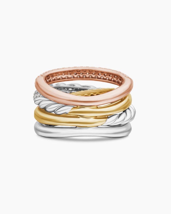 Sculpted Cable Four Row Ring in 18K Gold with Diamonds, 15mm