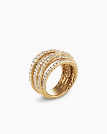 Pavé Crossover Ring in 18K Yellow Gold, 16mm
