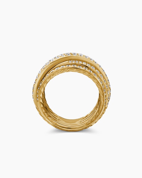 Womens Pavé Crossover Ring in 18K Yellow Gold, 16mm