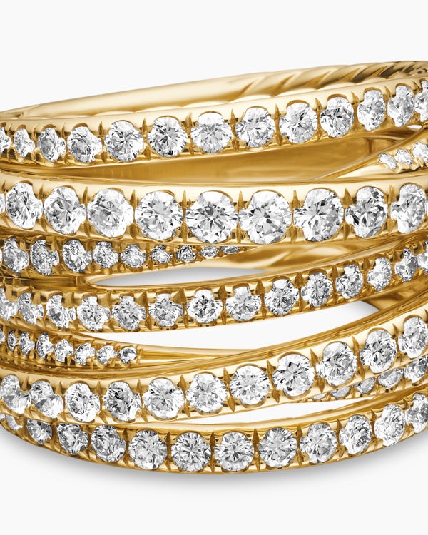 Bague Crossover à pavé en or jaune 18 carats, 16 mm