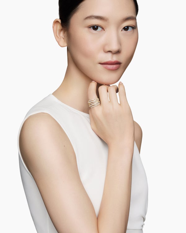 Bague Crossover à pavé en or jaune 18 carats, 16 mm