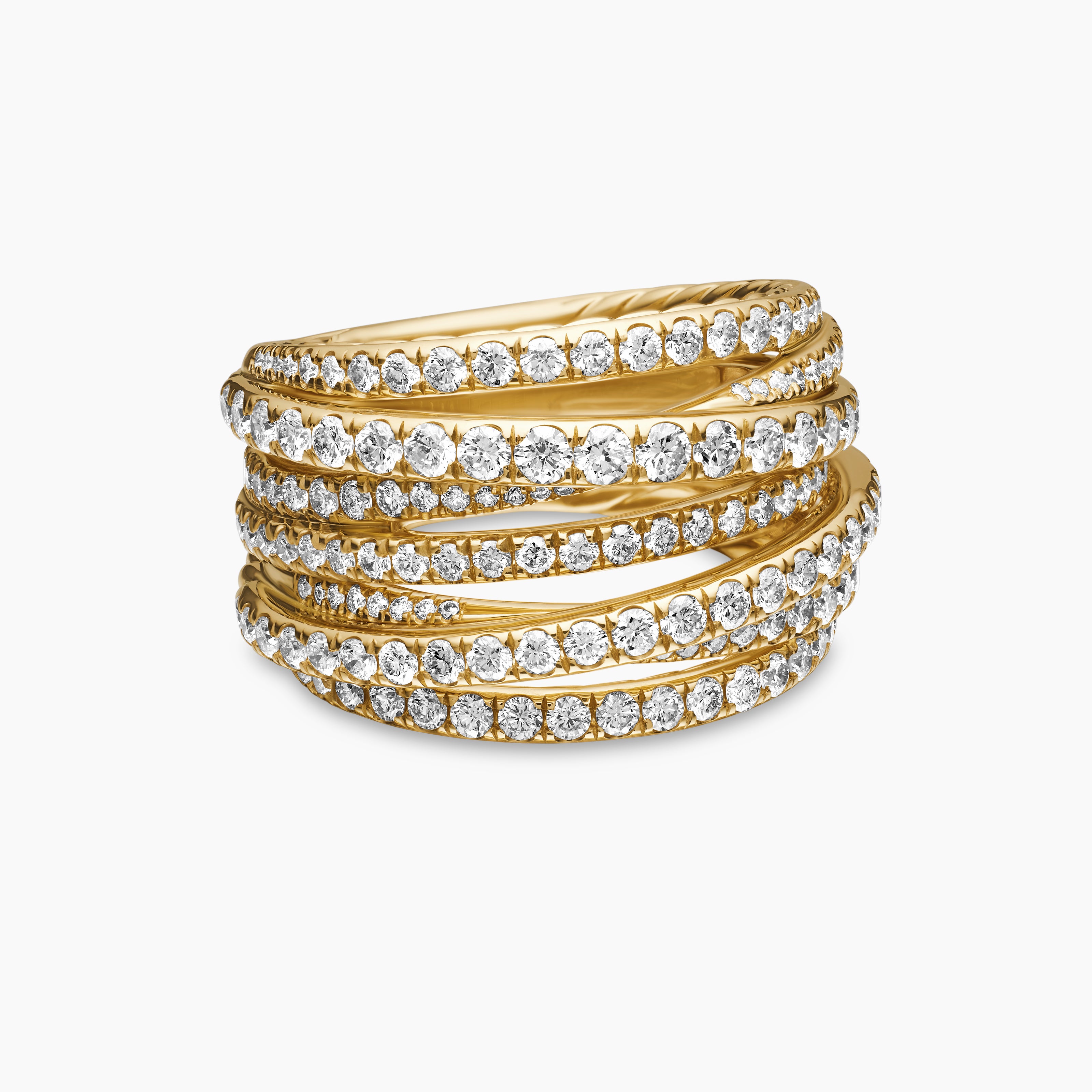 Womens Pav&eacute; Crossover Ring in 18K Yellow Gold, 16mm