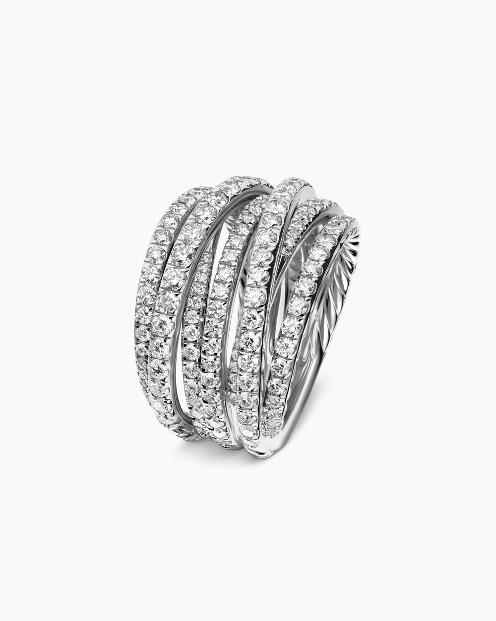 Womens Pavé Crossover Ring in 18ct White Gold with Diamonds, 16mm