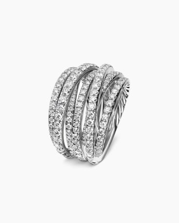 Pavé Crossover Ring in 18K White Gold, 16mm