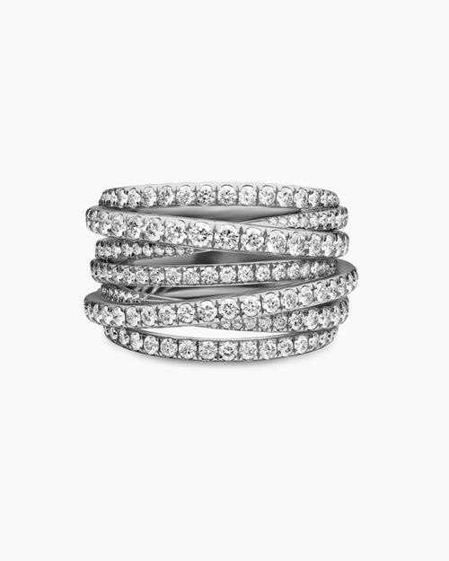 Womens Pavé Crossover Ring in 18K White Gold, 16mm
