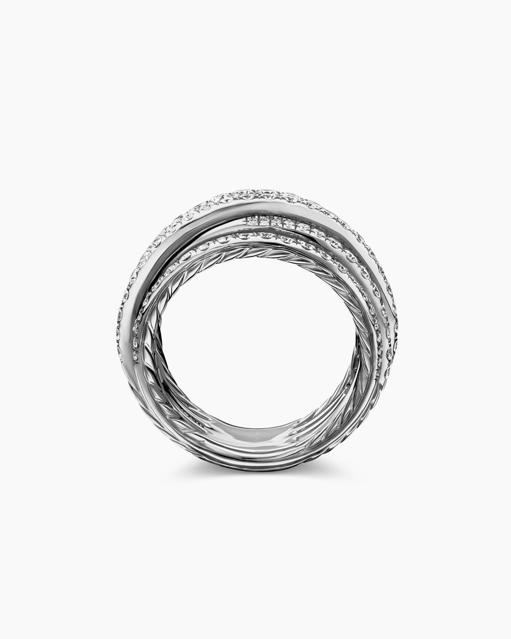 Womens Pavé Crossover Ring in 18ct White Gold with Diamonds, 16mm