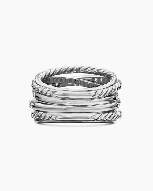 Womens Pavé Crossover Ring in 18K White Gold with Diamonds, 16mm