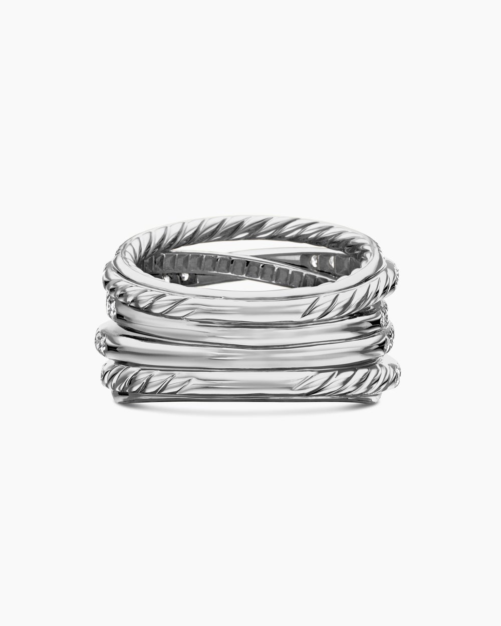 Womens Pavé Crossover Ring in 18ct White Gold with Diamonds, 16mm