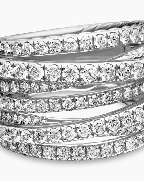 Womens Pavé Crossover Ring in 18K White Gold with Diamonds, 16mm