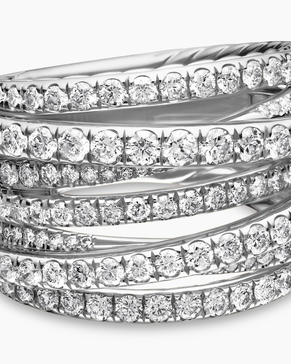 Womens Pavé Crossover Ring in 18ct White Gold with Diamonds, 16mm