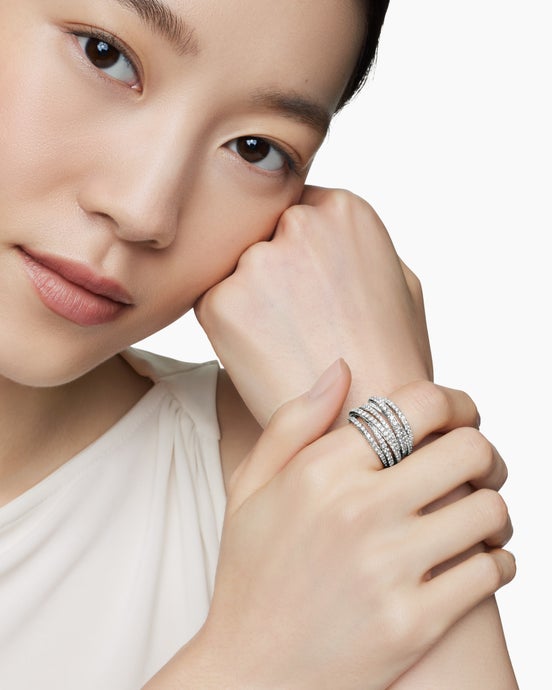 Pavé Crossover Ring in 18K White Gold, 16mm