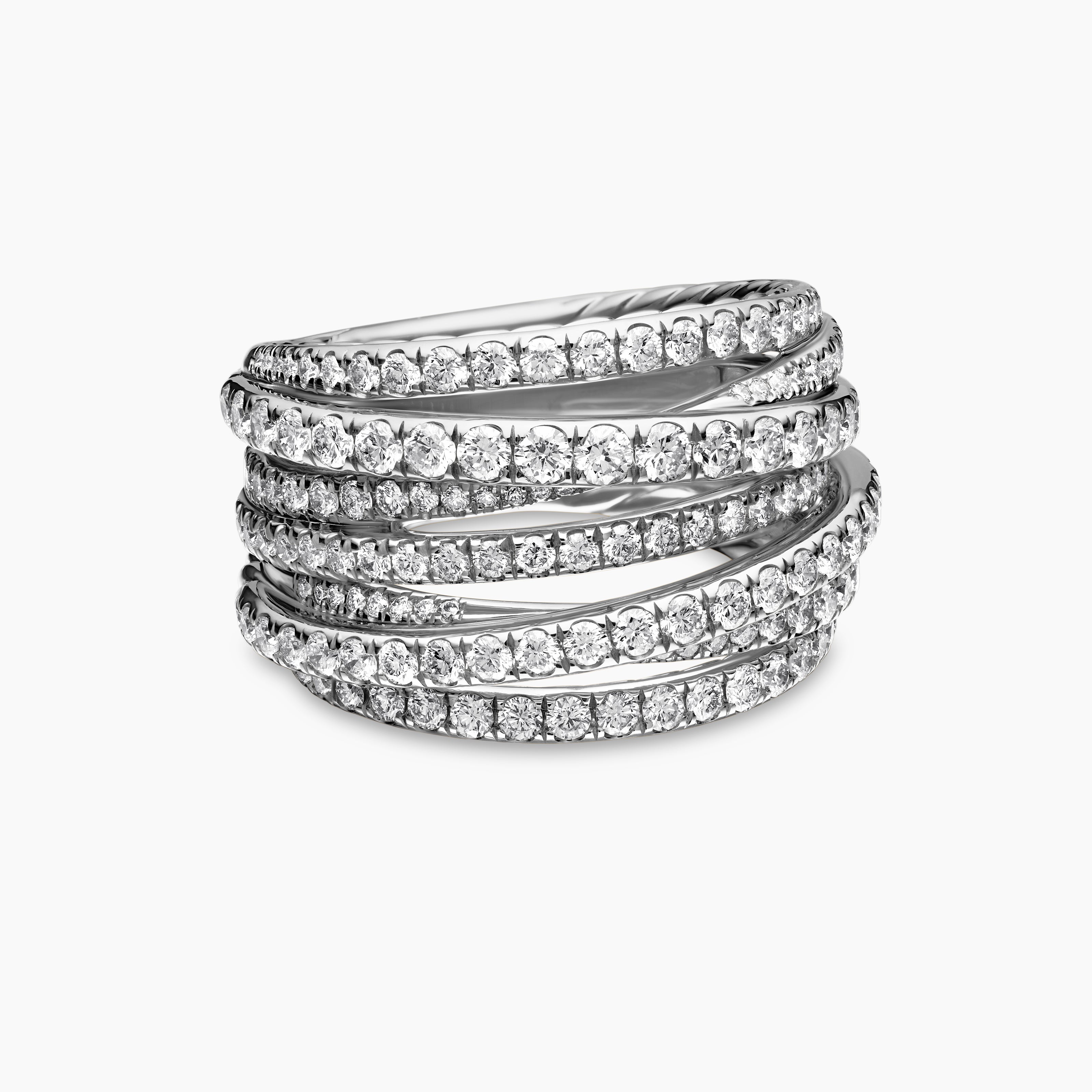 Womens Pav&eacute; Crossover Ring in 18K White Gold, 16mm