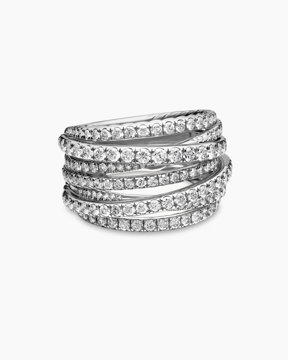 Womens Pavé Crossover Ring in 18ct White Gold with Diamonds, 16mm