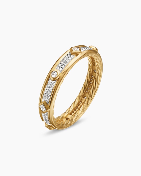 Modern Renaissance Band Ring in 18K Yellow Gold with Diamonds, 4mm