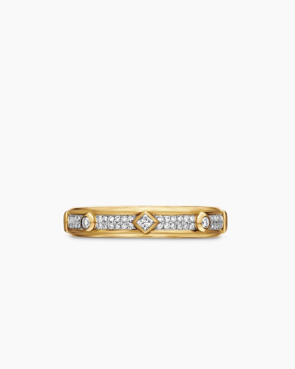 Modern Renaissance Band Ring in 18K Yellow Gold with Diamonds, 4mm