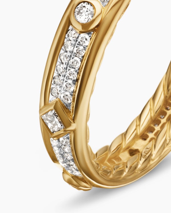 Modern Renaissance Band Ring in 18K Yellow Gold with Diamonds, 4mm