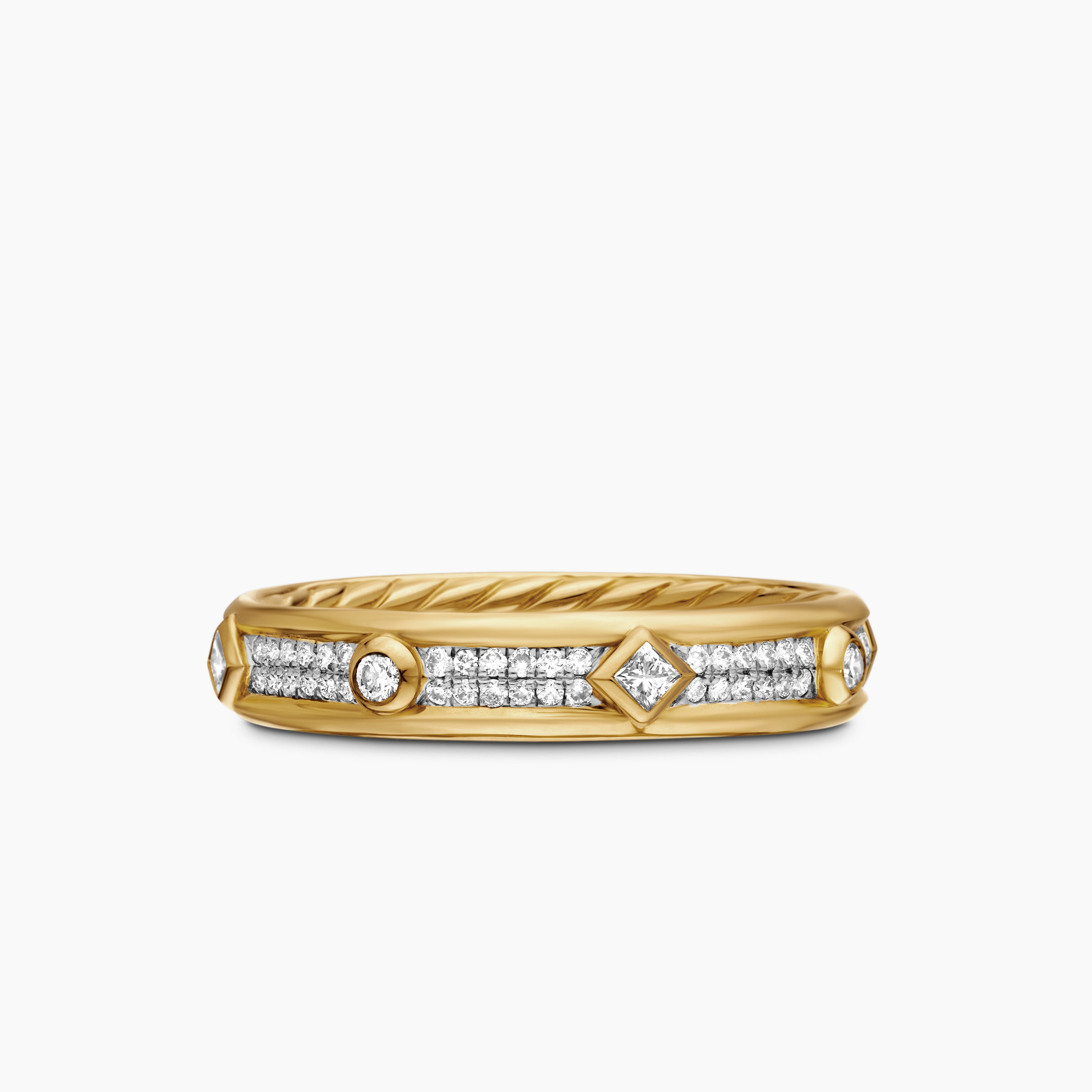Womens Modern Renaissance Band Ring in 18K Yellow Gold with Diamonds, 4mm