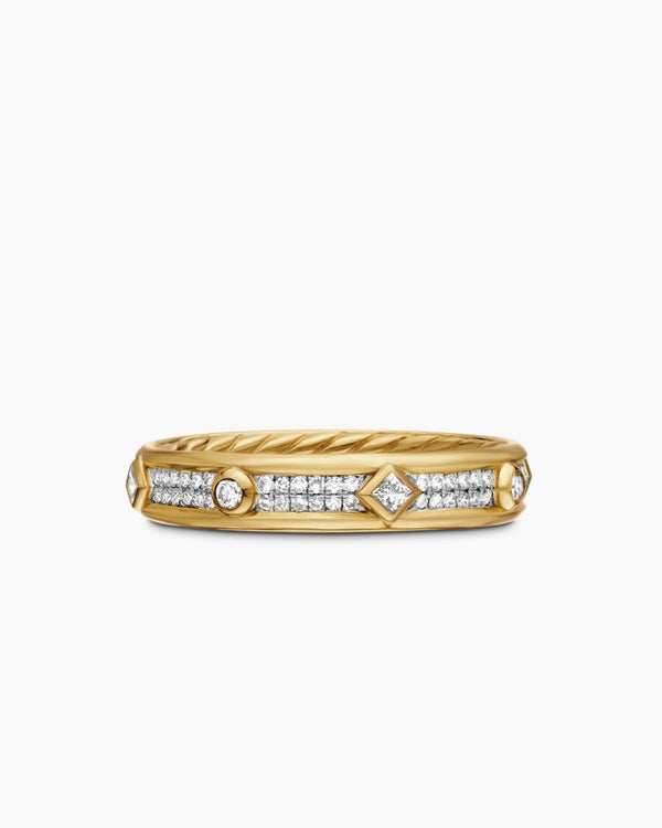 Modern Renaissance Band Ring in 18K Yellow Gold with Diamonds, 4mm