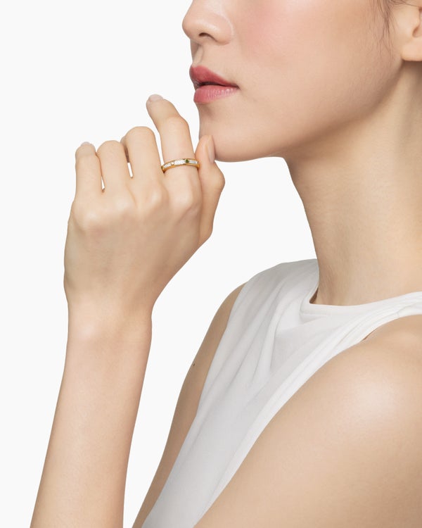 Modern Renaissance Band Ring in 18K Yellow Gold with Diamonds, 4mm