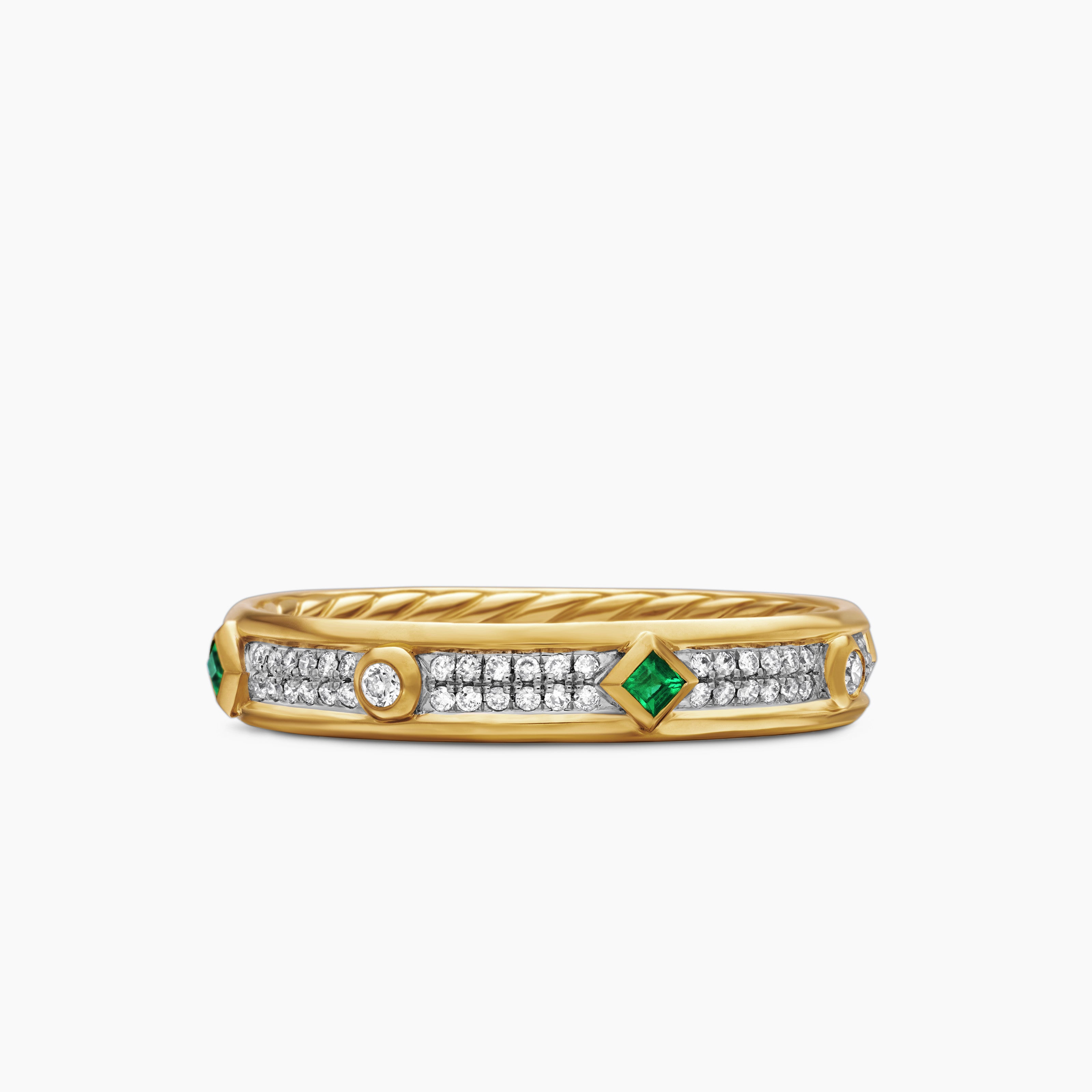 Womens Modern Renaissance Band Ring in 18K Yellow Gold with Diamonds, 4mm