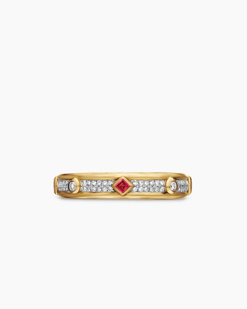 Womens Modern Renaissance® Band Ring in 18K Yellow Gold with Diamonds and Rubies, 4mm