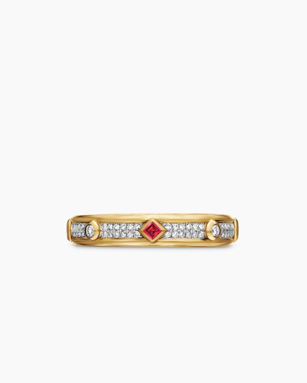 Modern Renaissance Band Ring in 18K Yellow Gold with Diamonds, 4mm
