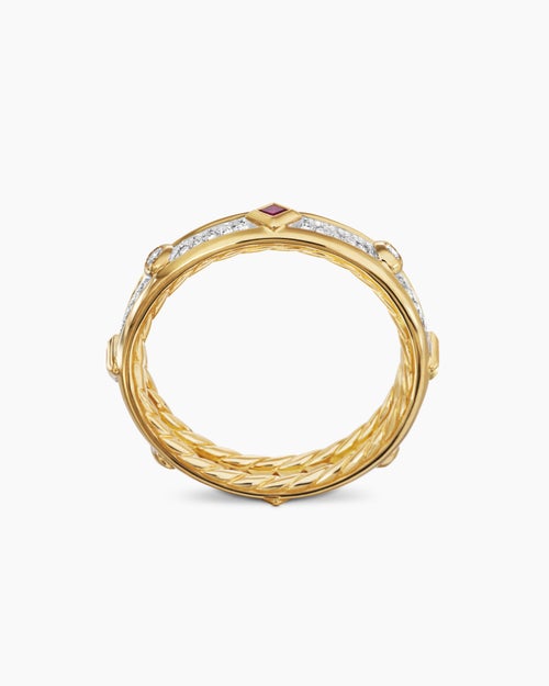 Womens Modern Renaissance® Band Ring in 18K Yellow Gold with Diamonds and Rubies, 4mm