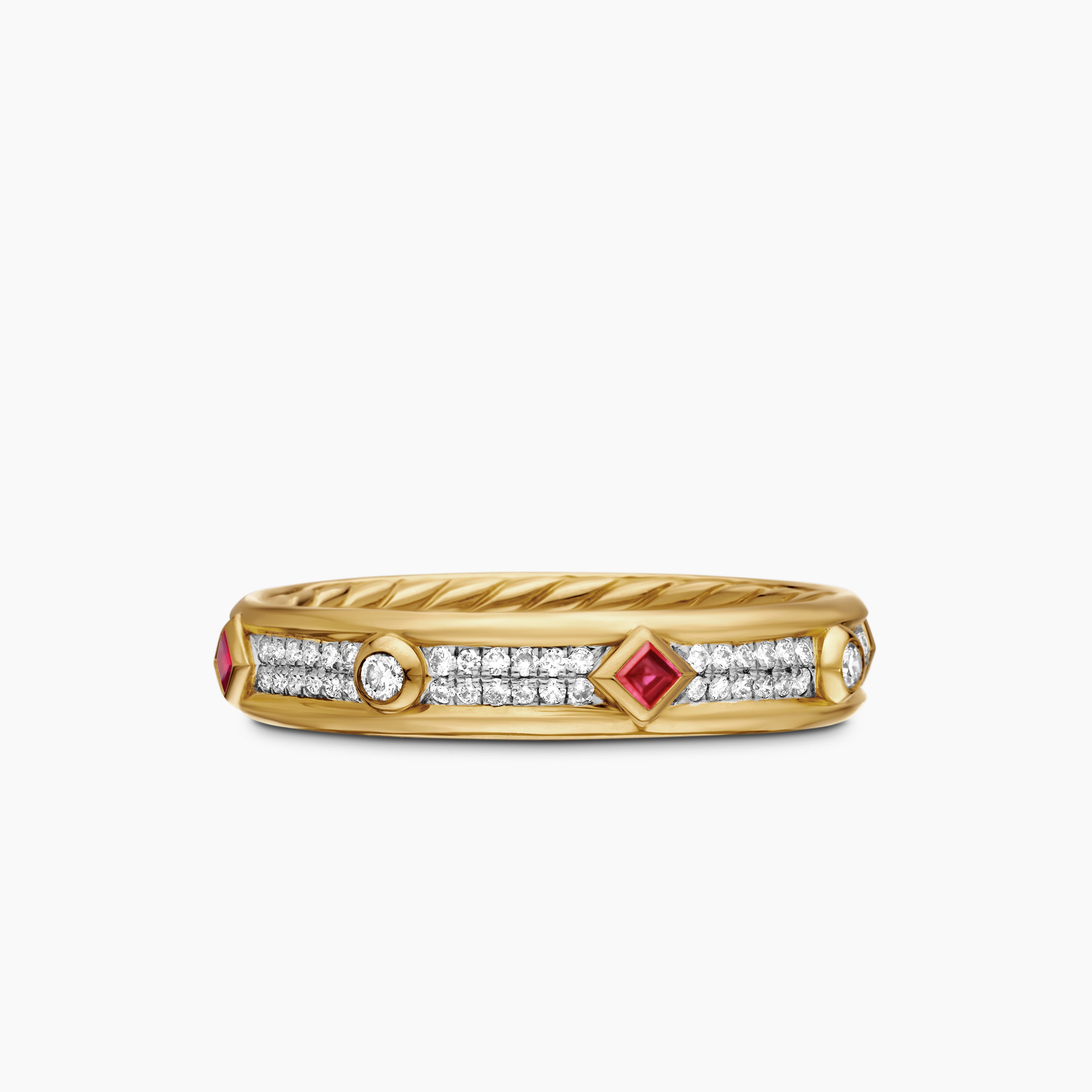 Womens Modern Renaissance Band Ring in 18K Yellow Gold with Diamonds, 4mm