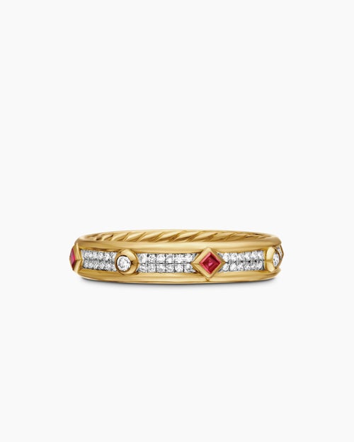Womens Modern Renaissance Band Ring in 18K Yellow Gold with Diamonds, 4mm