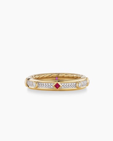 Modern Renaissance Band Ring in 18K Yellow Gold with Diamonds and Rubies, 4mm