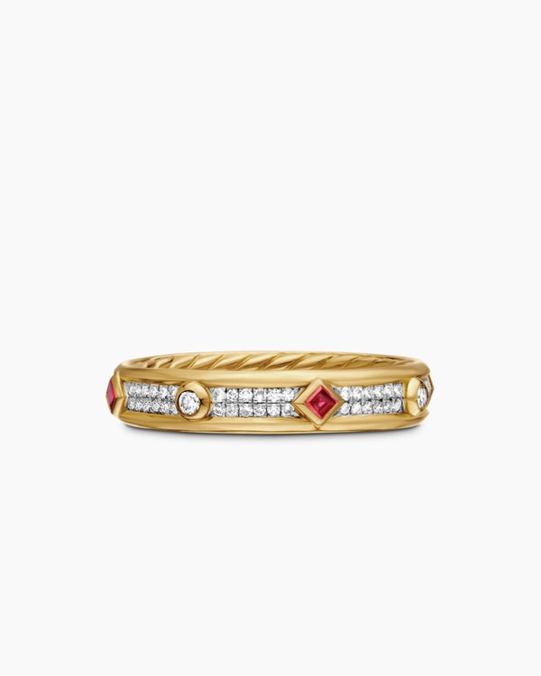 Modern Renaissance Band Ring in 18K Yellow Gold with Diamonds, 4mm