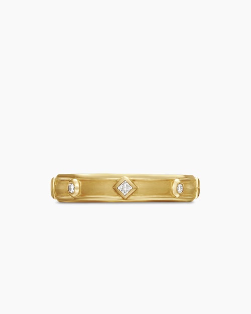 Womens Modern Renaissance Band Ring in 18K Yellow Gold with Diamonds, 4mm
