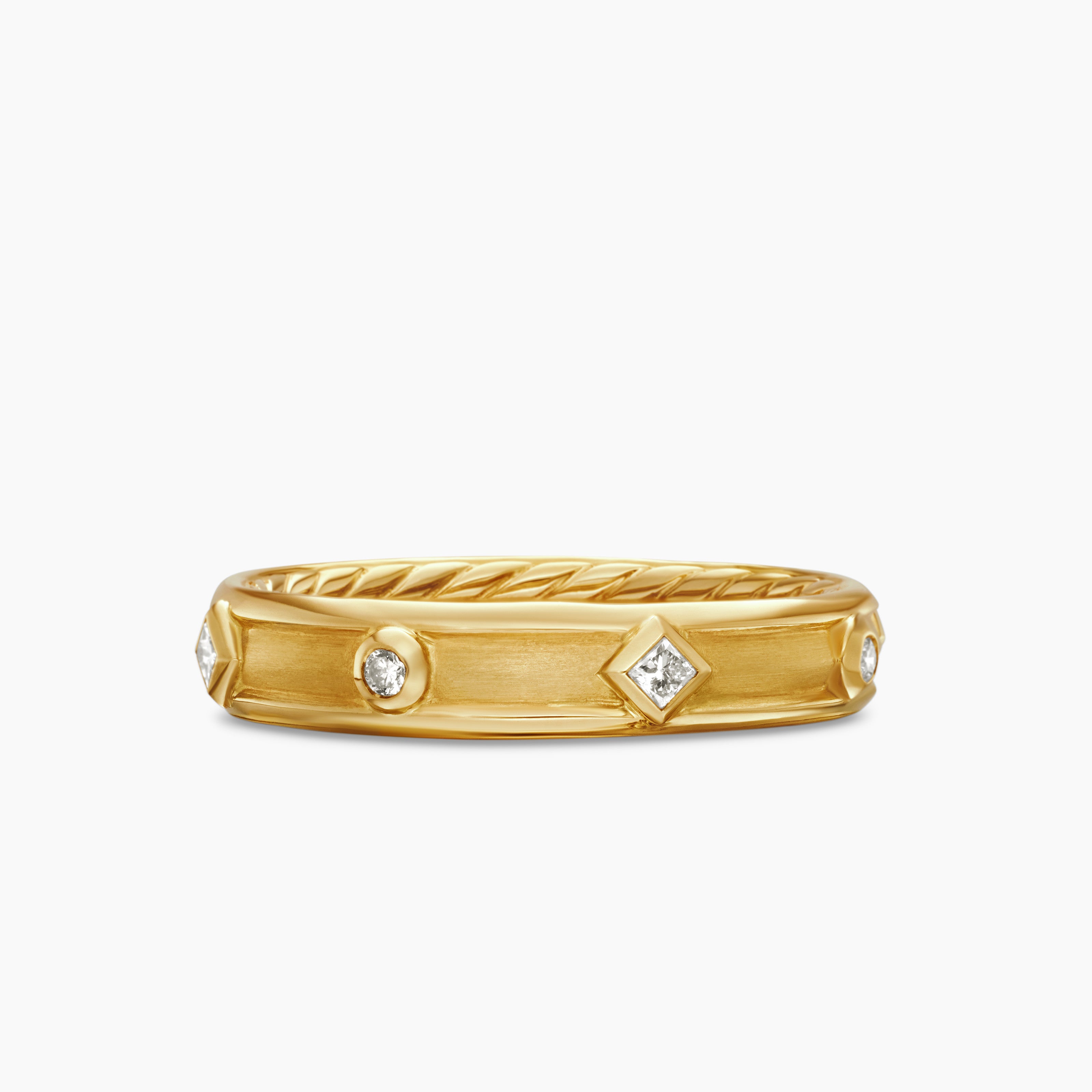 Womens Modern Renaissance Band Ring in 18K Yellow Gold with Diamonds, 4mm