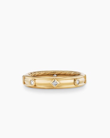 Modern Renaissance Band Ring in 18K Yellow Gold with Diamonds, 4mm