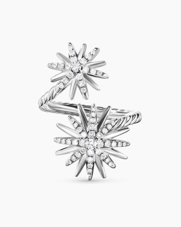 Starburst Bypass Ring in Sterling Silver with Diamonds, 27.5mm