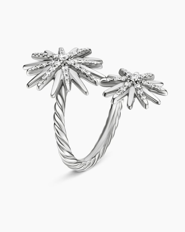 Starburst Bypass Ring in Sterling Silver with Diamonds, 27.5mm