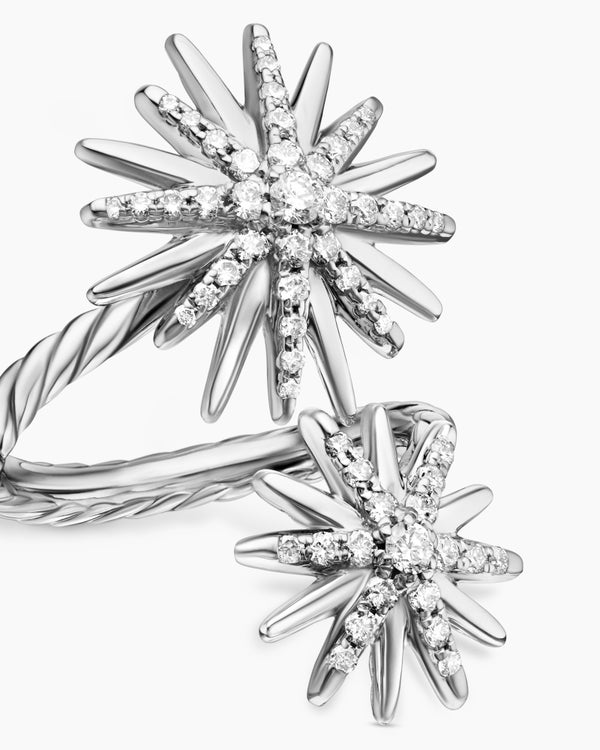 Starburst Bypass Ring in Sterling Silver with Diamonds, 27.5mm