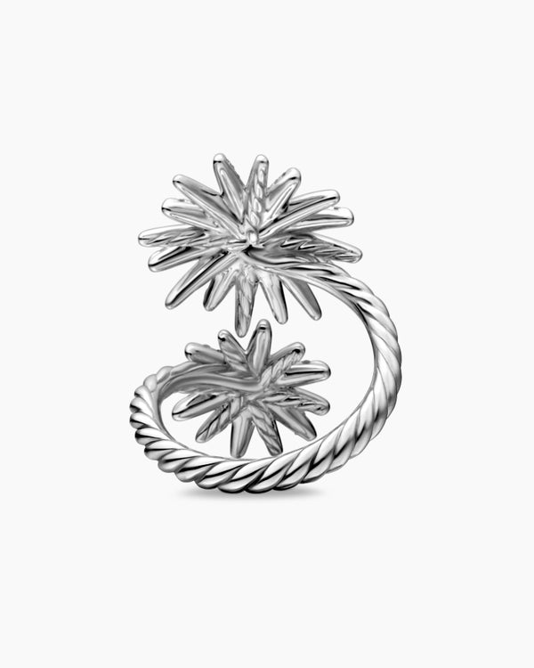 Starburst Bypass Ring in Sterling Silver with Diamonds, 27.5mm